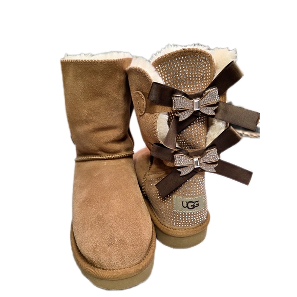 UGG Shoes - UGG Tan Boots with Glitter Bows